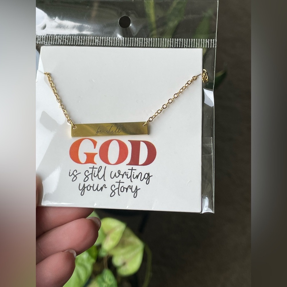 Gold Bar Necklace - be still 18 in chain